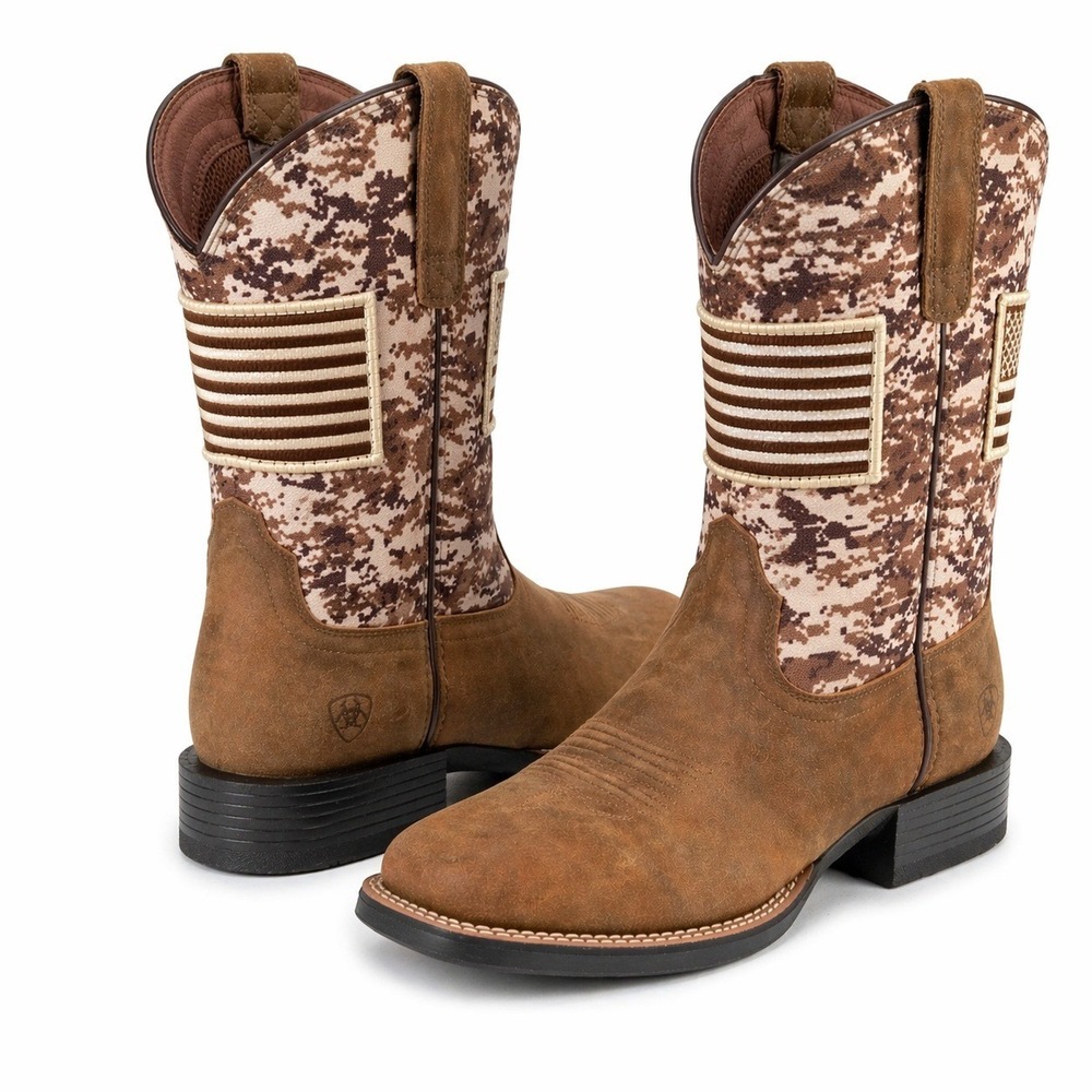 Ariat Sport Patriot Mens Camo Boots Size 9 EE Wide Antique Mocha Suede Sand